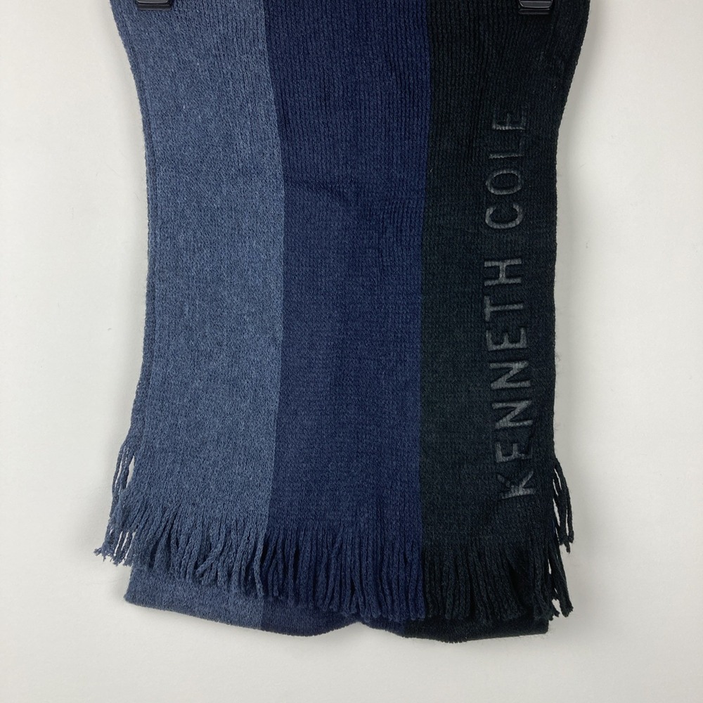 Kenneth Cole Reaction Men's Blue‎ Striped Logo Scarf One Size